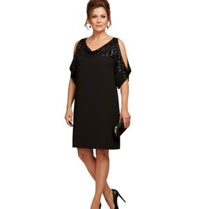 Cachet Dress 10 Navy Sequins Cold Shoulder Sheath Wedding Flowy